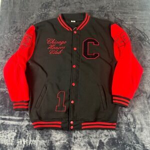 BTL Varsity Jacket Mens 4XL Black Red Chicago Honors Club Embroidered Snap Front